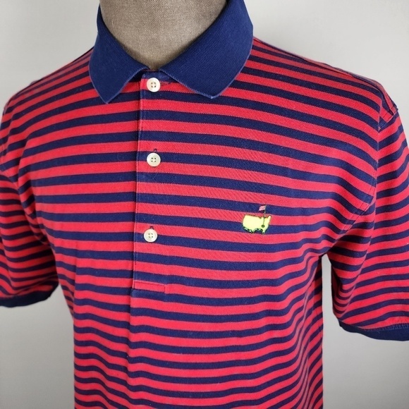 Masters Collection Augusta Polo Golf Shirt Mens Size Medium M Blue, Red Stripe - Picture 1 of 6